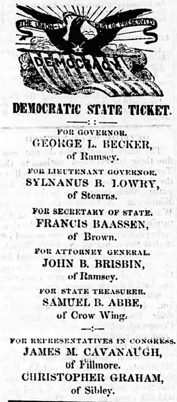 Newspaper listing of the 1859 Democratic state ticket
