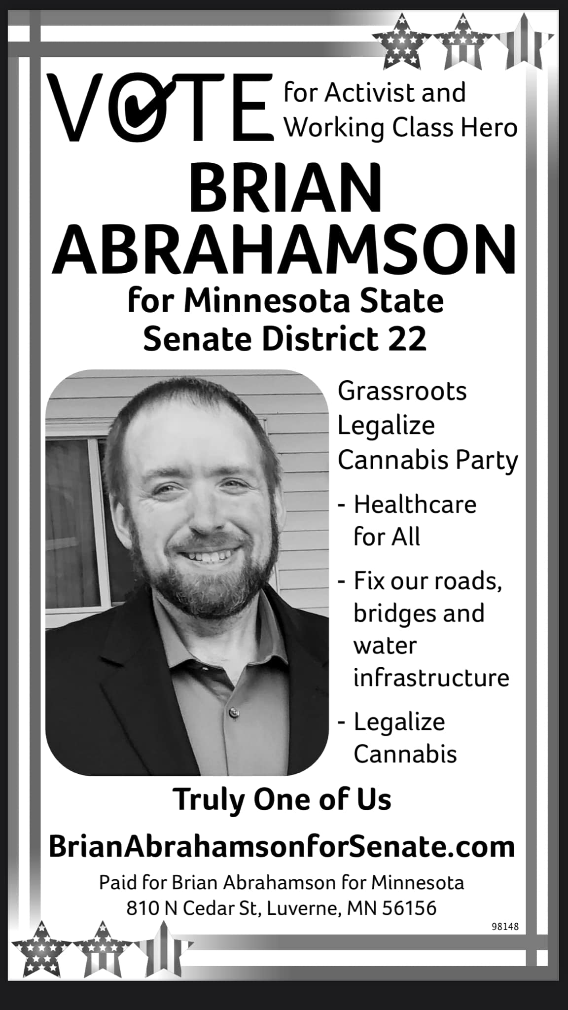 Digital advertisement for Brian Abrahamson's 2020 campaign for SD 22.