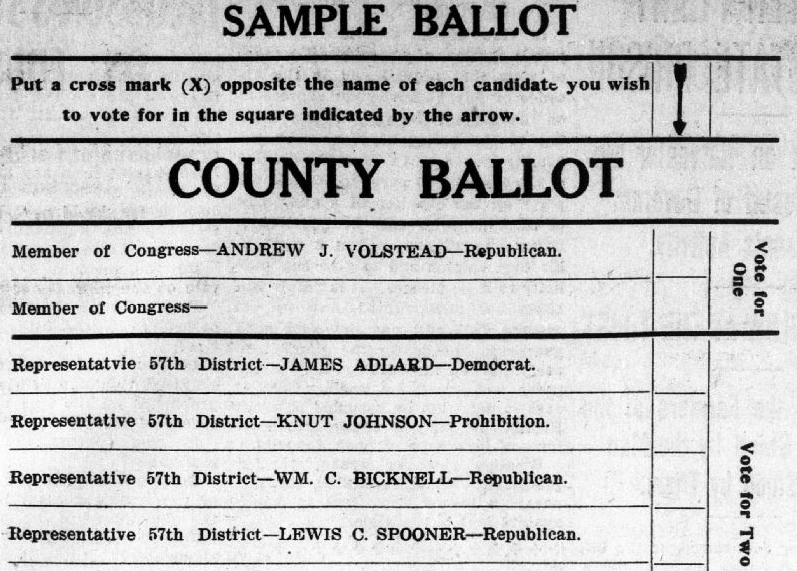 1908 Stevens County General Election Ballot.