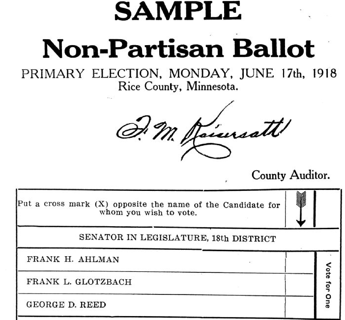 Rice County 1918 nonpartisan primary ballot.