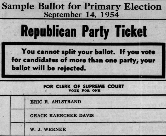 Sample 1954 Republican Primary Ballot for Clerk of the Supreme Court.