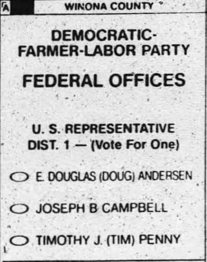 Winona County 1992 DFL 1st CD primary ballot