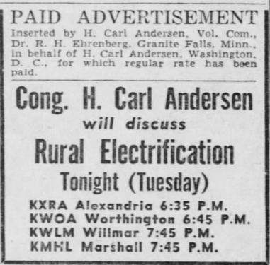 Print advertisement for H. Carl Andersen speaking engagement.