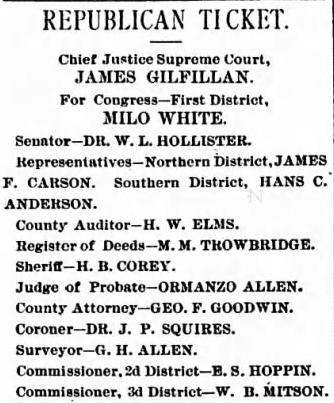 Mower County Republican Ticket, 1882.