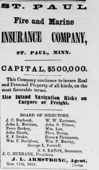 Print advertisement for John L. Anderson's insurance firm, St. Paul Fire and Marine Insurance Company.