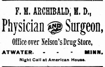 Print advertisement for Frank M. Archibad's medical practice.
