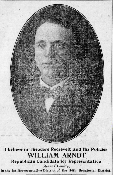 Print advertisement for William Arndt's 1910 general election campaign for HD 54.