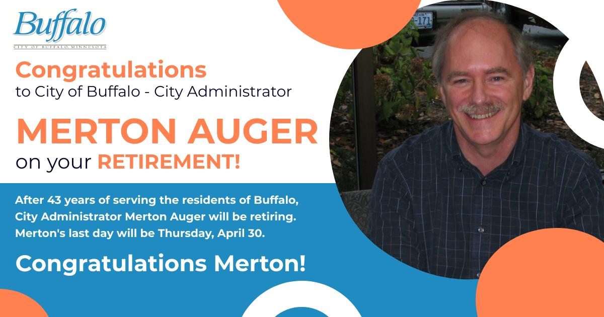 City of Buffalo acknowledgement of service to City Administrator Mert Auger.