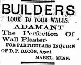 Print advertisement for D.P. Bacon's wall plastering business.