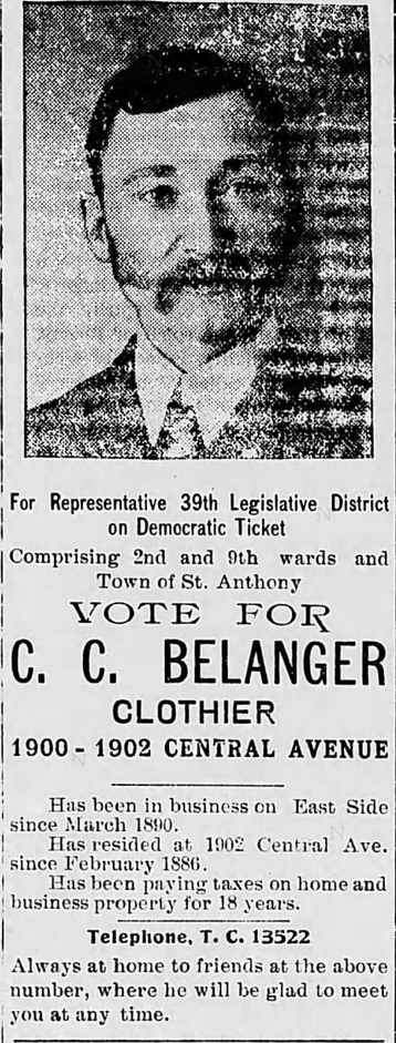 Print advertisement for C.C. Belanger's HD 39 campaign in 1904.