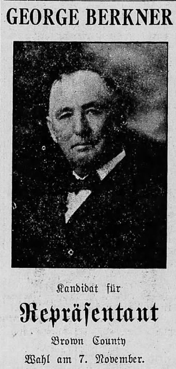 Print advertisement for George Berkner's 1922 HD 14 general election campaign.