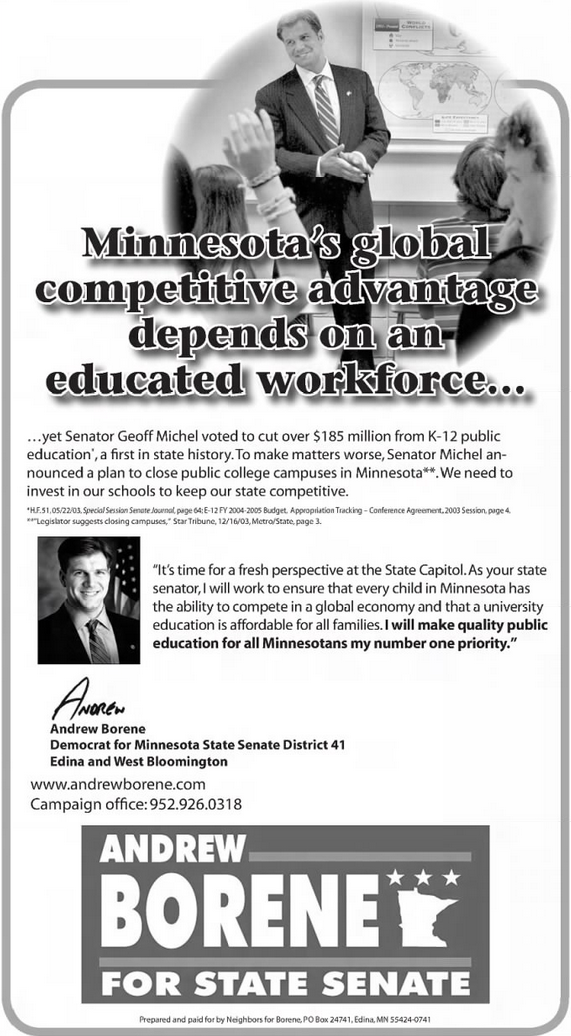 Print advertisement for Andrew Borene's 2006 SD 41 campaign.