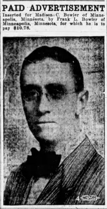 Print advertisement for Madison C. Bowler's 1914 5th CD campaign.
