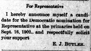 Print advertisement for Edward James Butler's 1902 HD 22 campaign.