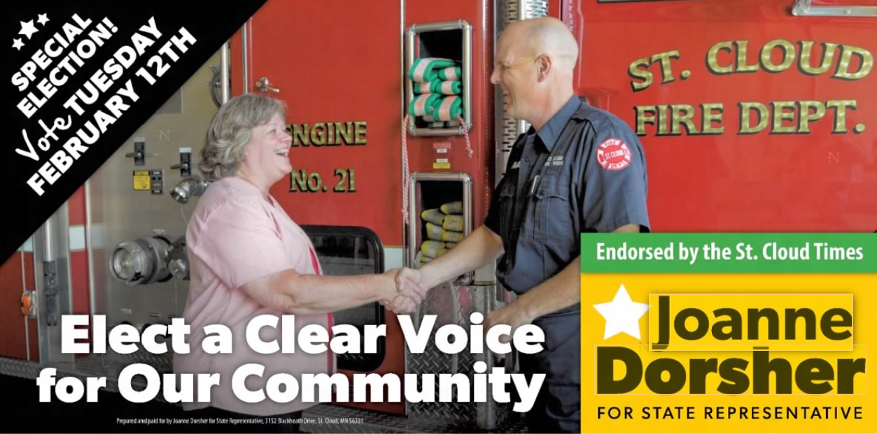 Print advertisement for Joanne Dorsher's 2013 HD 14A special election campaign.