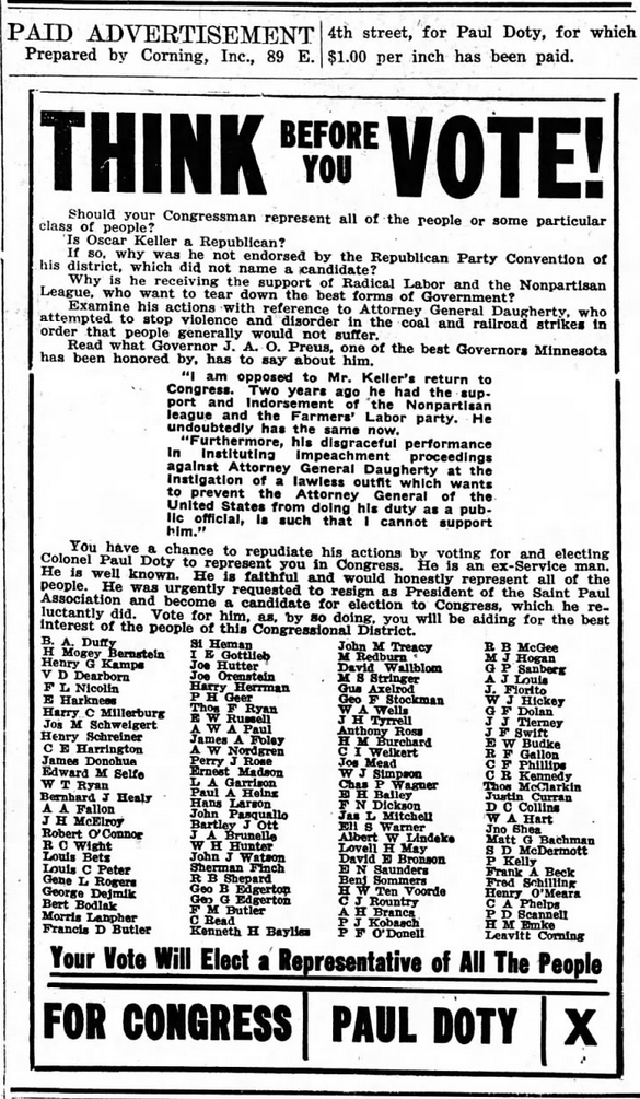 Print advertisement for Paul Doty's 1922 CD 04 general election campaign.