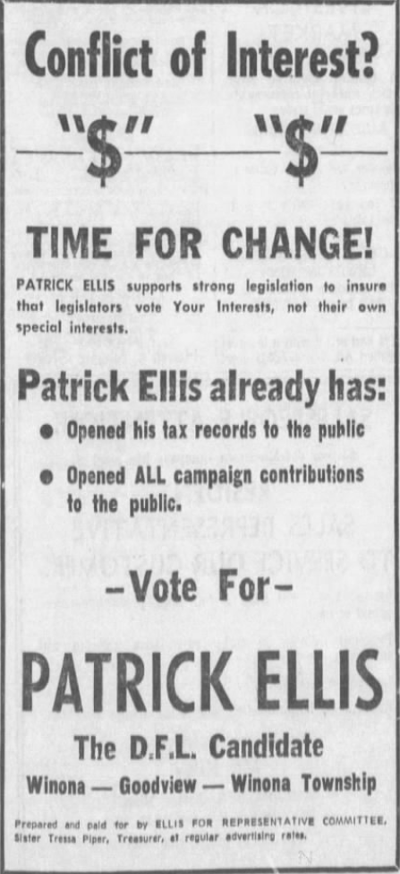 Print advertisement for Patrick Ellis' HD 34B general election campaign.