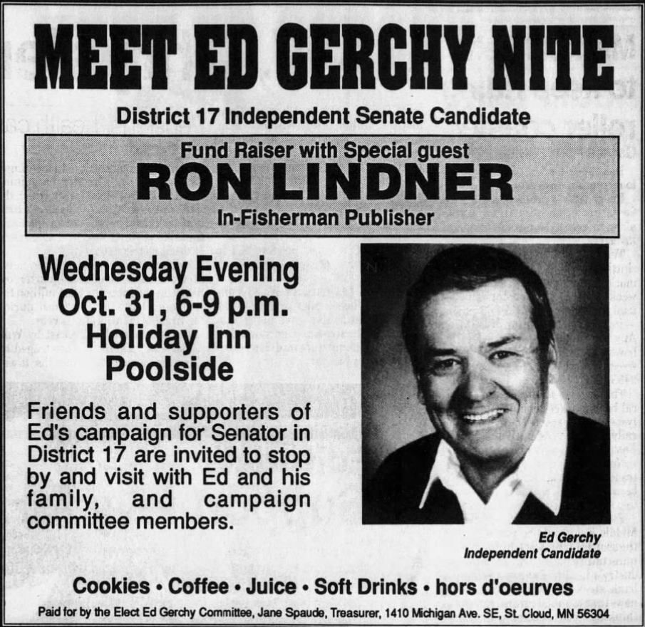 Print advertisement for Ed Gerchy's 1990 SD 17 general election campaign.