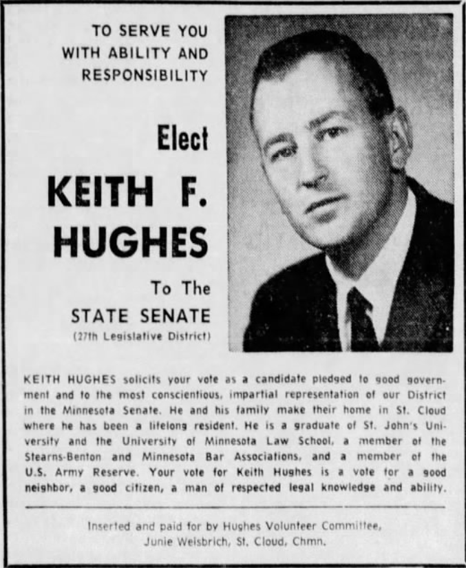 Print advertisement for Keith F. Hughes' 1964 SD 27 special primary campaign.
