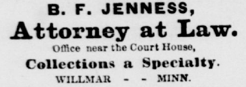 Print advertisement for Benjamin Jenness' law practice