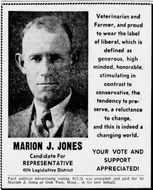 Print advertisement for Marion J. Jones' 1960 HD 45 primary election campaign