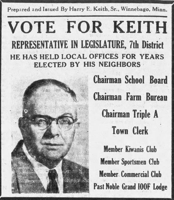 Print advertisement for Harry E. Keith's 1952 HD 07 general election campaign