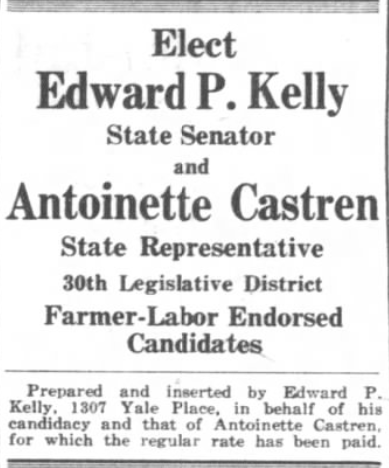 Print advertisement for Edward P. Kelly's 1938 HD 30 general election campaign