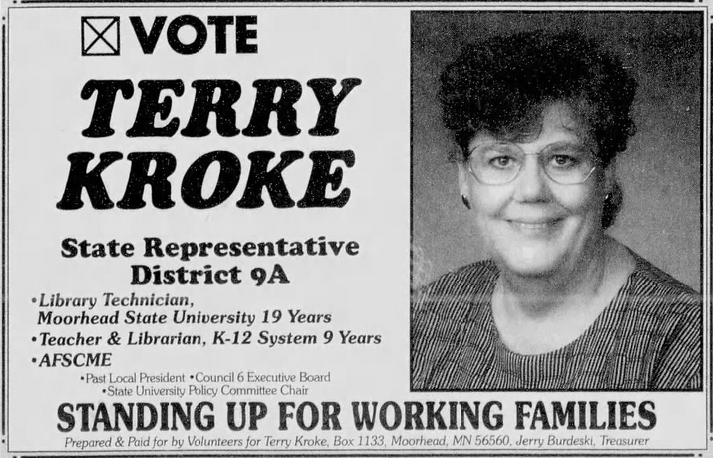 Print advertisement for Terry Kroke's HD 09A general election campaign