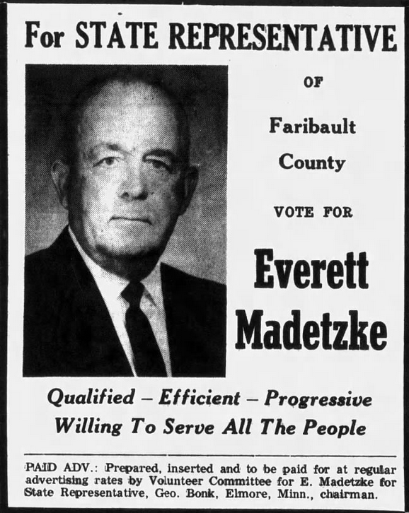 Print advertisement for Everett Madetzke's 1966 HD 10A general election campaign