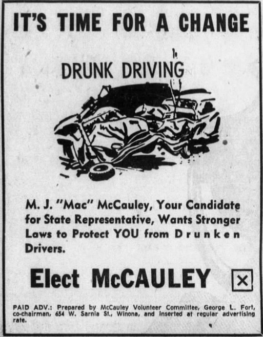 Print advertisement for Maurice J. McCauley's HD 02A 1970 general election campaign