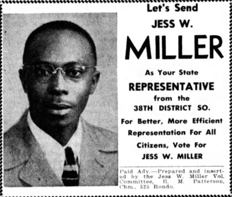 Print advertisement for Jesse W. Miller's 1954 HD 38 general election campaign