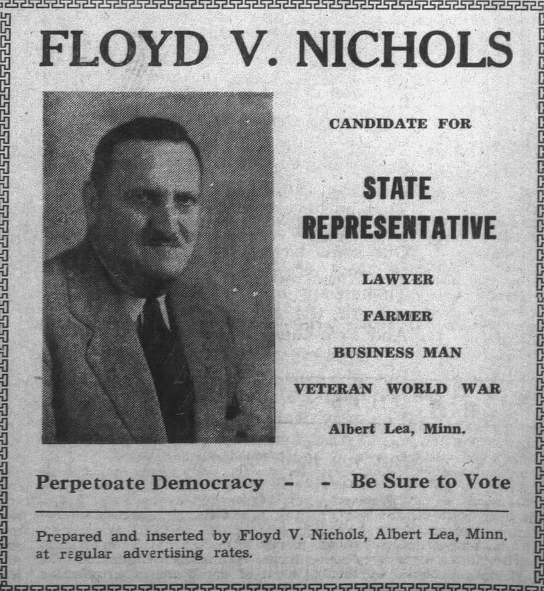 Print advertisement for Floyd V. Nichols' 1942 HD 06 general election campaign