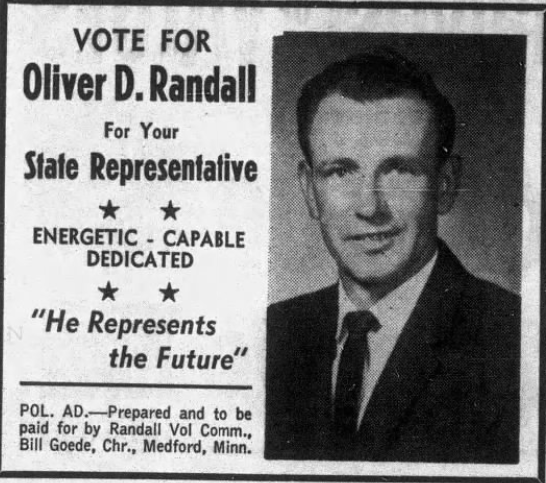 Print advertisement for Oliver D. Randall's 1966 HD 03A general election campaign