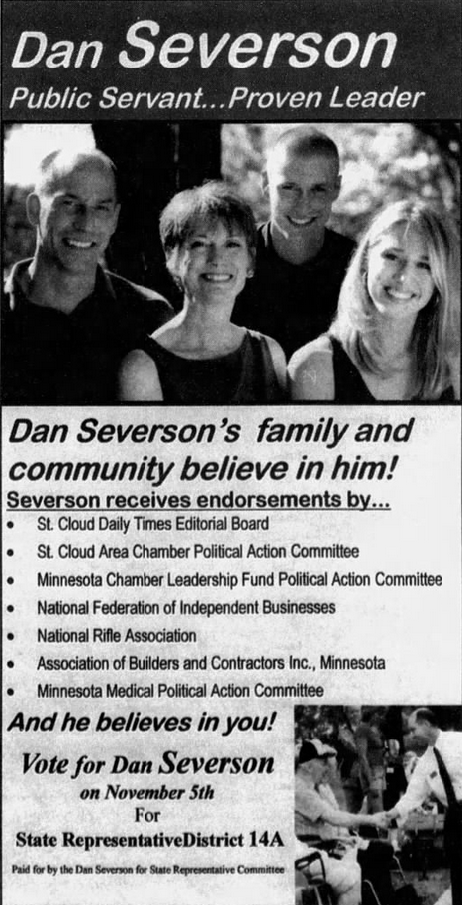 Print advertisement for Dan Severson's 2002 HD 14A general election campaign