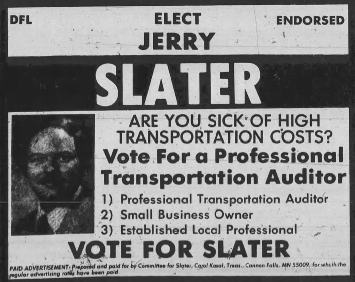 Print advertisement for Jerry Slater's 1980 HD 25A general election campaign