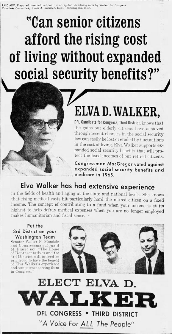 Print advertisement for Elva D. Walker's 1966 CD 03 general election campaign