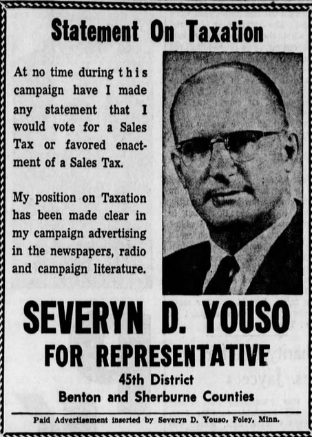 Print advertisement for Severyn D. Youso's 1960 HD 45 general election campaign